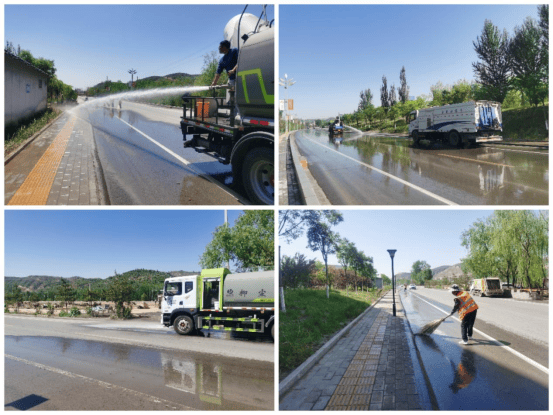 米脂县大气严管区道路深度清洗,有效降低扬尘污染_人行道_.