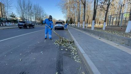 寒风中清扫道路落叶,环卫工人冻得手都不听使唤了